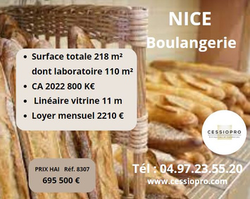 Vente - Boulangerie - Pâtisserie - Sandwicherie - Nice (06100)