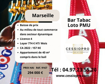 Vente - Bar - Tabac - Loto - PMU - Marseille 8ème (13008)