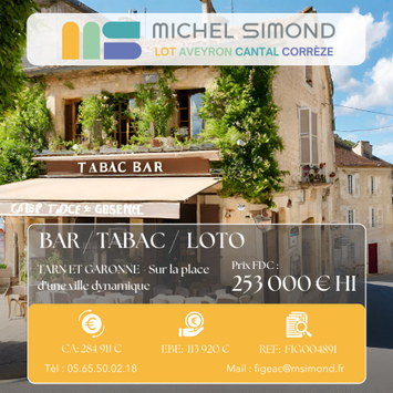 Vente - Bar - Brasserie - Hôtel - Restaurant - Tabac - Café - PMU - Tarn-et-Garonne (82)