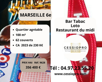 Vente - Bar - Restaurant - Restaurant du midi - Tabac - Loto - Marseille 6ème (13006)