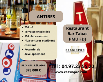 Vente - Bar - Restaurant - Tabac - FDJ - Loto - PMU - Antibes (06600)