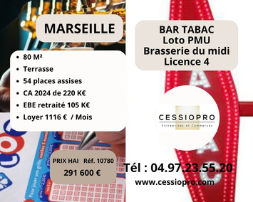 Vente - Bar - Brasserie - Tabac - Loto - PMU - Marseille 2ème (13002)