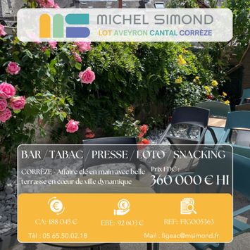 Vente - Bar - Brasserie - Restaurant rapide - Tabac - Loto - Presse - Snack - Corrèze (19)
