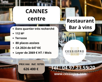 Vente - Bar - Restaurant - Cave à vins - Vins et spiritueux - Cannes (06400)