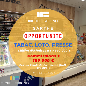 Vente - Tabac - FDJ - Librairie - Loto - PMU - Presse - Sarthe (72)