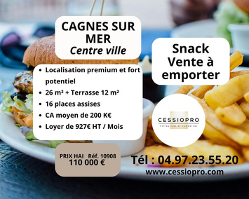 Vente - Restaurant rapide - Snack - Vente à emporter - Cagnes-sur-Mer (06800)