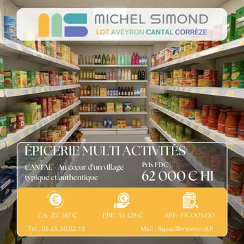 Vente - Alimentation - Epicerie - Superette - Cantal (15)