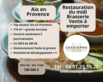 Vente - Brasserie - Restaurant - Restaurant rapide - Vente à emporter - Les milles (13290)