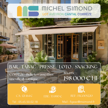 Vente - Bar - Brasserie - Restaurant rapide - Tabac - Loto - Presse - Snack - Corrèze (19)