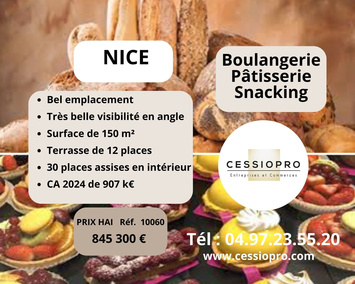 Vente - Restaurant rapide - Boulangerie - Pâtisserie - Nice (06300)