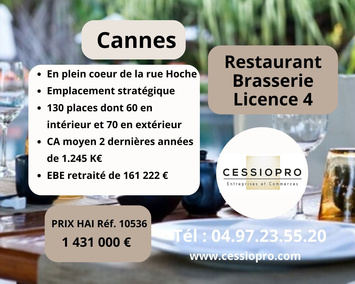 Vente - Brasserie - Restaurant - Licence IV - Cannes (06400)
