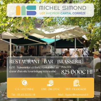 Vente - Bar - Brasserie - Restaurant - Crêperie - Licence IV - Lot (46)