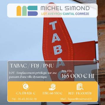 Vente - Tabac - FDJ - Librairie - Loto - PMU - Presse - Lot (46)