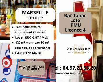 Vente - Bar - Tabac - Licence IV - Loto - PMU - Marseille 1er (13001)
