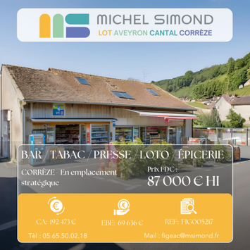 Vente - Bar - Brasserie - Restaurant rapide - Tabac - Alimentation - Epicerie - FDJ - Loto - Presse - Snack - Superette - Corrèze (19)