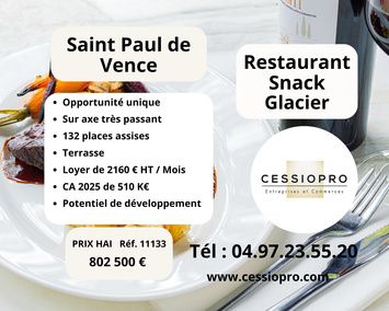 Vente - Restaurant - Glacier - Snack - Saint paul (06570)