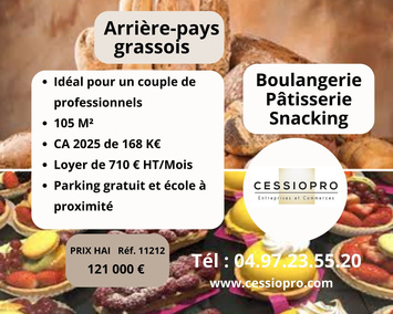 Vente - Boulangerie - Pâtisserie - Grasse (06130)