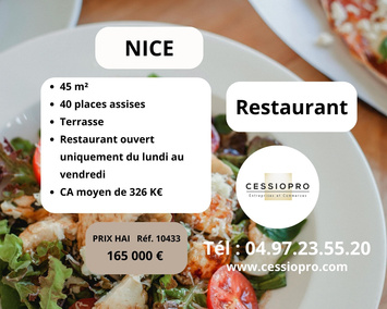 Vente - Restaurant - Restaurant rapide - Vente à emporter - Nice (06200)