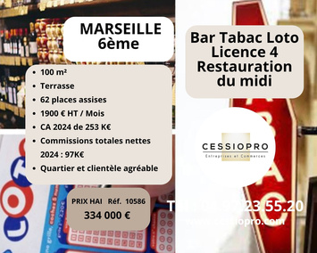 Vente - Bar - Restaurant - Restaurant du midi - Tabac - Licence IV - Loto - Marseille 6ème (13006)