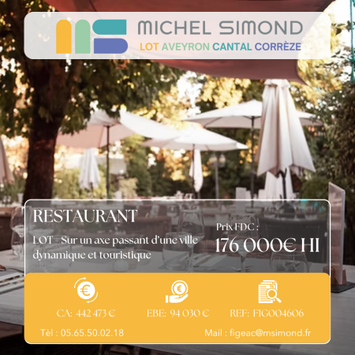 Vente - Restaurant - Restaurant du midi - Licence IV - Lot (46)