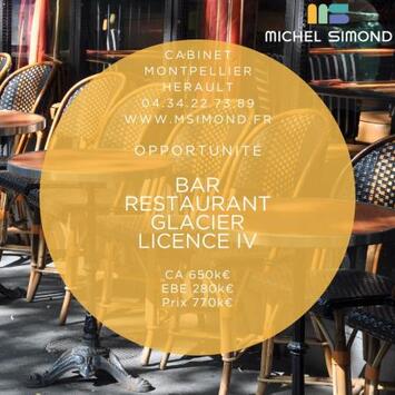 Vente - Bar - Brasserie - Restaurant - Glacier - Licence IV - Hérault (34)