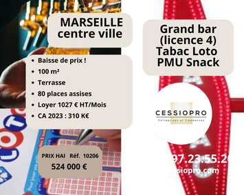 Vente - Bar - Restaurant rapide - Tabac - Licence IV - Loto - PMU - Snack - Marseille 15ème (13015)