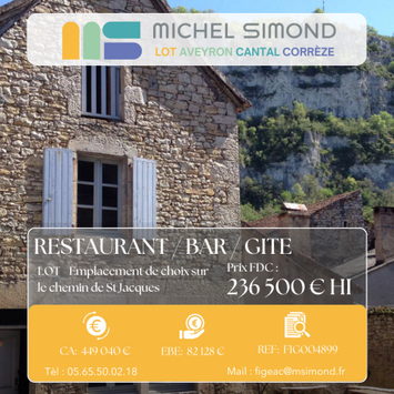 Vente - Bar - Brasserie - Restaurant - Gîte - Lot (46)
