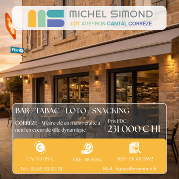 Vente - Bar - Brasserie - Tabac - Loto - Corrèze (19)