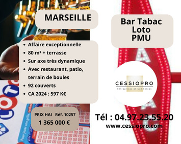 Vente - Bar - Tabac - Licence IV - Loto - PMU - Marseille 4ème (13004)