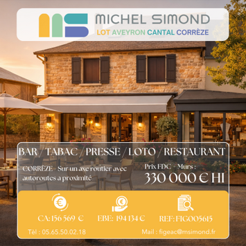 Vente - Bar - Brasserie - Restaurant - Restaurant du midi - Tabac - Loto - Presse - Corrèze (19)