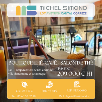 Vente - Salon de thé - Alimentation - Café - Epicerie - Lot (46)