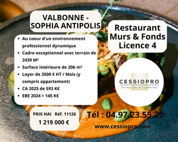 Vente - Restaurant - Licence IV - Valbonne (06560)