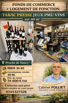 Vente - Tabac - Cave à vins - Presse - Vins et spiritueux - Meurthe-et-Moselle (54)