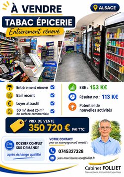 Vente - Tabac - Alimentation - Epicerie - FDJ - Bas-Rhin (67)