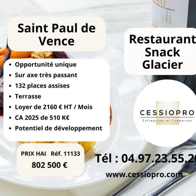 Vente - Restaurant - Glacier - Snack - Saint paul (06570)-photo-1